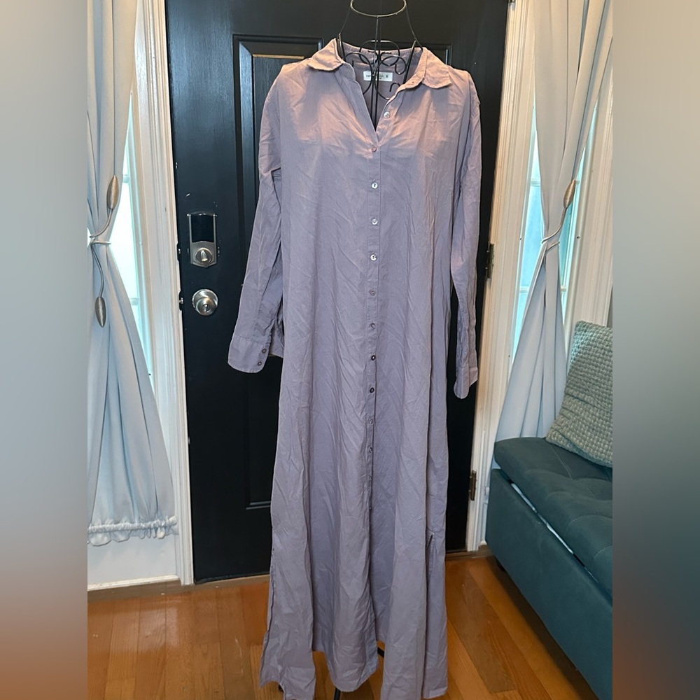 Long Purple Button-Up Dress